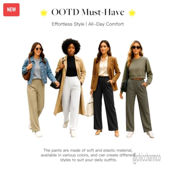 Stretchy Wide Leg Palazzo Pants High Waisted with Pockets Casual Trousers - Picture 4 of 6